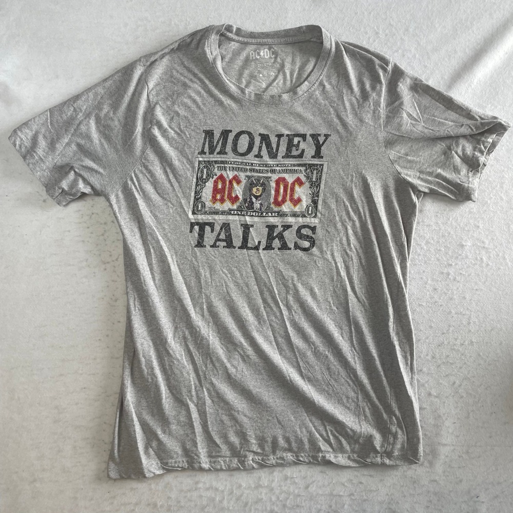 ACDC Money Talks Graphic T-Shirt Mens 2XL Gray Short Sleeve Band Tee Rock